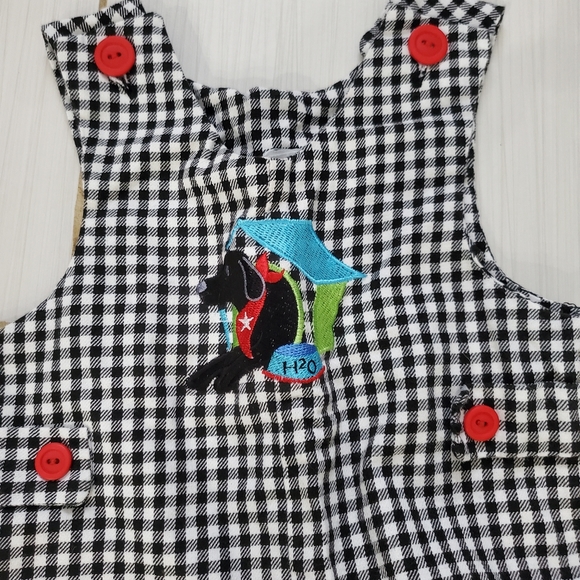 Chez Ami Doggie Black and White Checked Baby Toddler Romper Overalls 12 Months - Picture 3 of 5